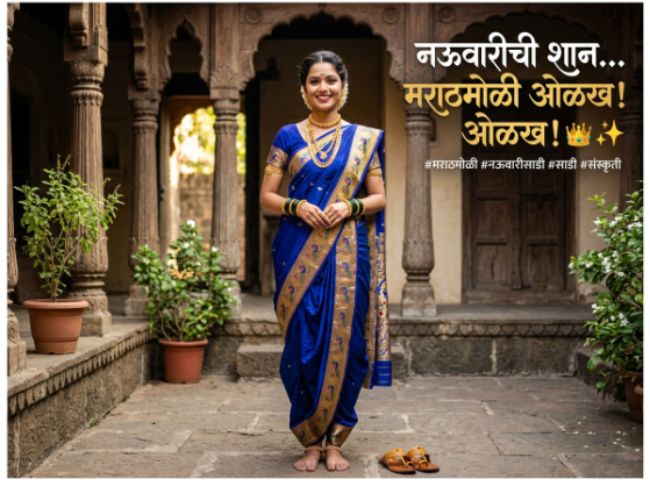 11. Nauvari Saree Caption for Instagram in Marathi 🥻👑