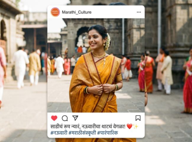 16. Short Nauvari Saree Caption for Instagram in Marathi 🥻