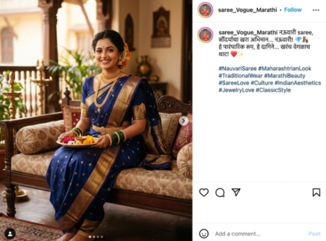 22. Classy Nauvari Saree Caption for Instagram in Marathi 💎🥻
