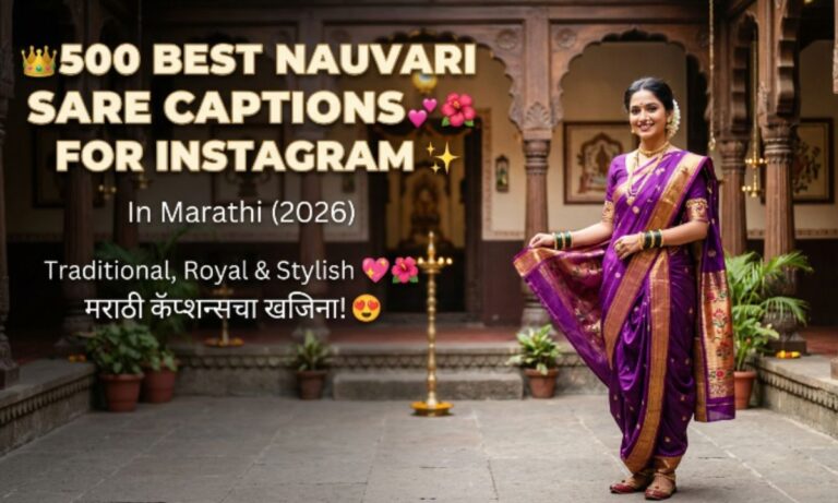 👗🥻500 Best Nauvari Saree Captions for Instagram in Marathi (2026) Traditional, Royal & Stylish 👑✨